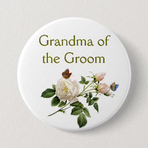 vintage white rose flowers grandma of the groom pinback button