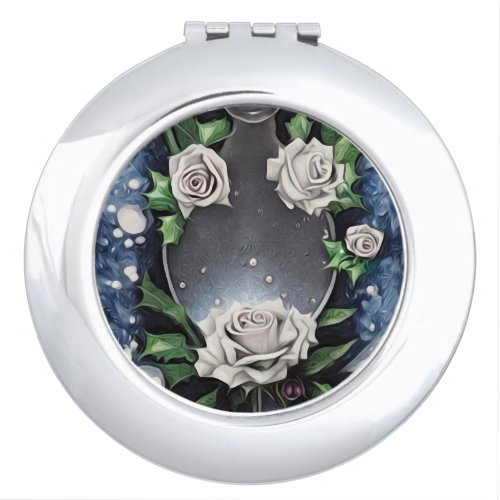 Vintage White Rose Frame Compact Mirror