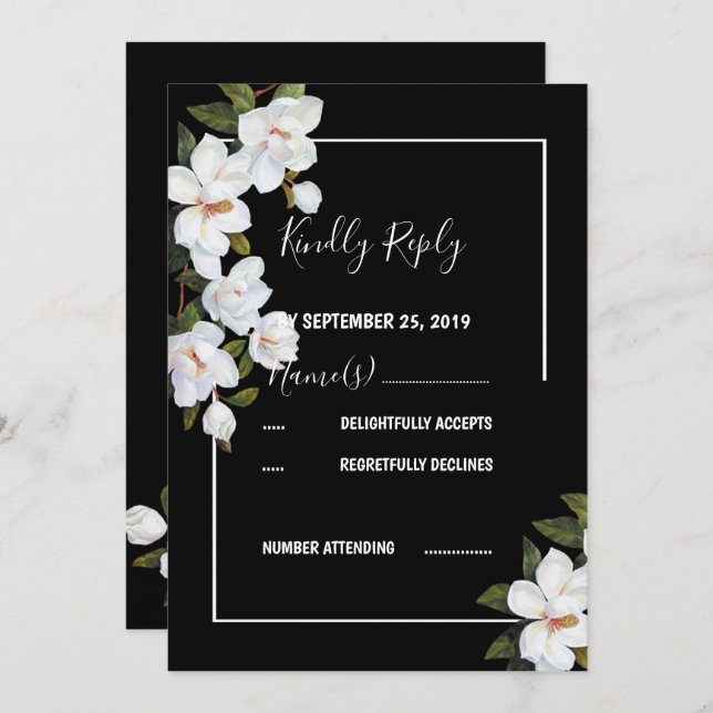 Vintage White Rose RSVP Invitation (Front/Back)