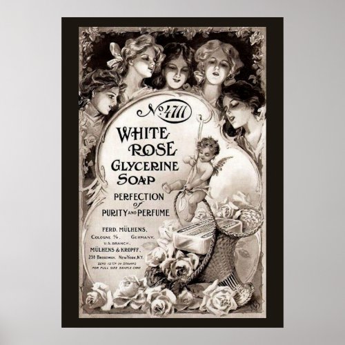 Vintage White Rose Soap Advertisement Poster