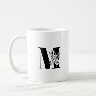 Vintage White Rose & Tulip Floral Bouquet Black Coffee Mug