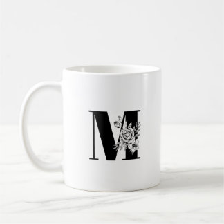 Vintage White Rose & Tulip Floral Bouquet Black Coffee Mug
