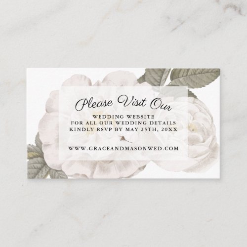 Vintage White Rose Wedding Website RSVP  Details Enclosure Card