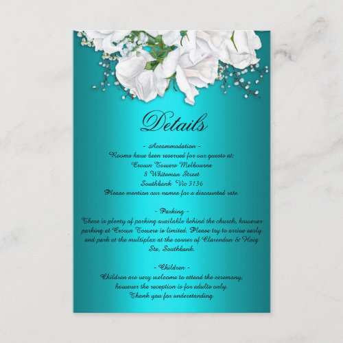 Vintage White Roses and Aqua Wedding Details