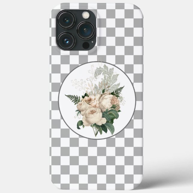 Vintage White Roses Checkerboard  Case-Mate iPhone Case (Back)
