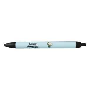 Vintage white roses custom name on blue pen