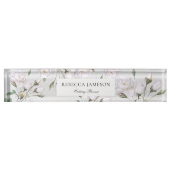 Vintage White Roses Desk Name Plate by charmingink at Zazzle