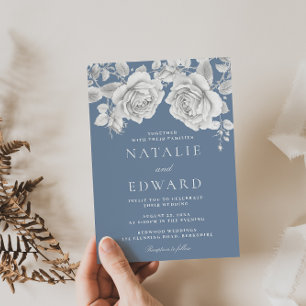 Vintage White Roses Elegant Wedding Invitation
