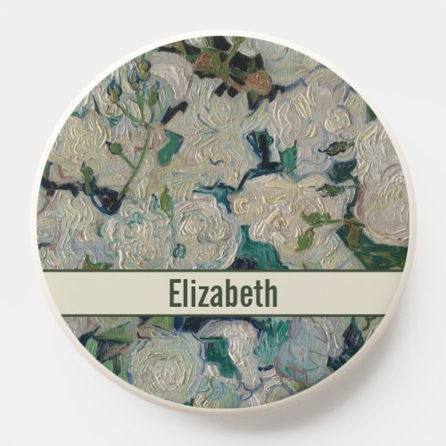 Vintage White Roses Floral with Name Template PopSocket