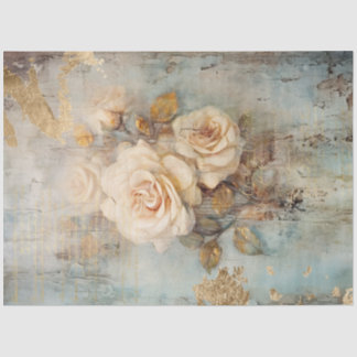 Vintage white roses gold script baroque ornament tissue paper