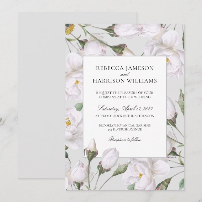 Vintage White Roses Invitation (Front/Back)
