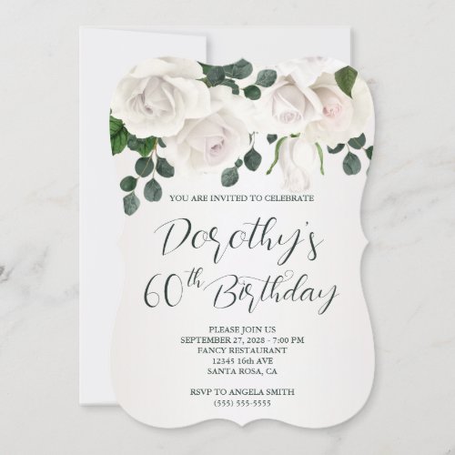 Vintage White Roses Luxurious 60th Birthday Invitation