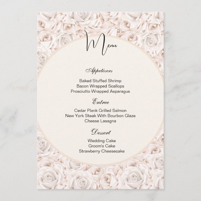 Vintage White Roses Menu Card (Front)