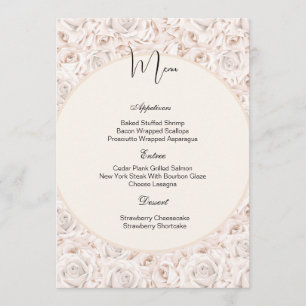 Vintage White Roses Menu Card