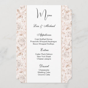 Vintage White Roses Menu Card