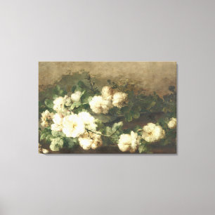 Vintage White Roses Oil Painting Canvas Print