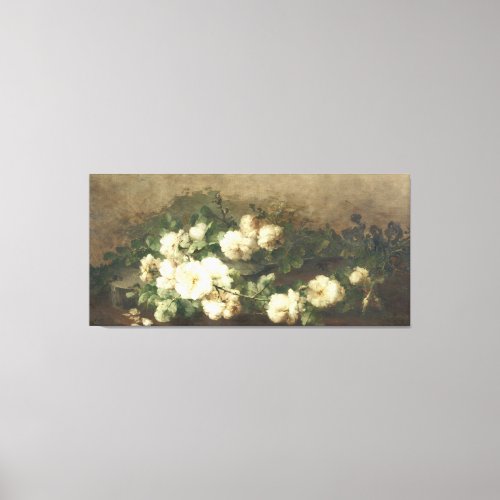 Vintage White Roses Oil Painting Canvas Print