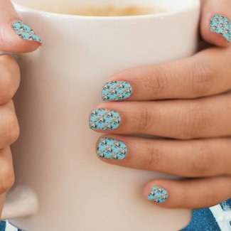 Vintage White Roses Pattern on Aqua 