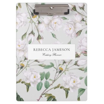Vintage White Roses Planner Clipboard by charmingink at Zazzle