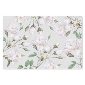 Vintage White Roses Tissue Paper by charmingink at Zazzle