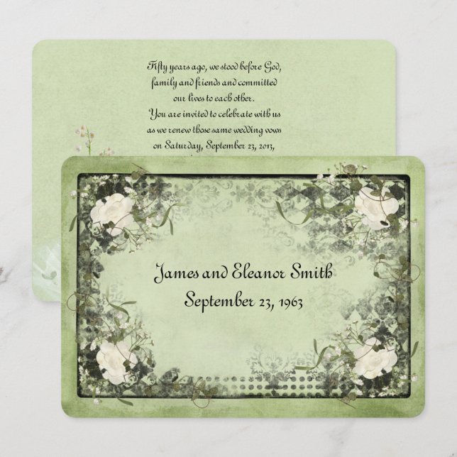 Vintage White Roses Vow Renewal Invitation (Front/Back)