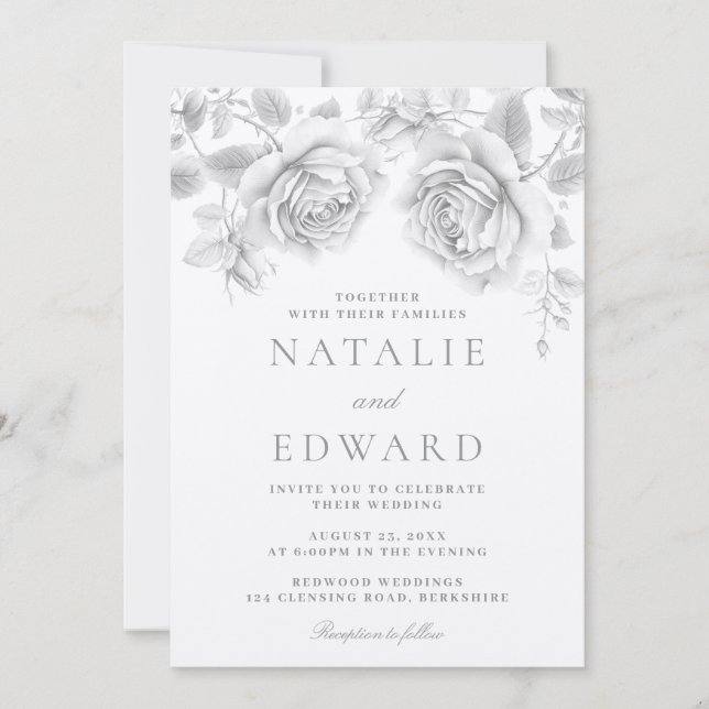 Vintage White Roses Wedding Invitation (Front)