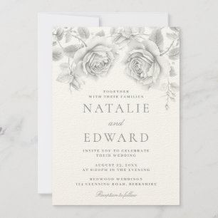 Vintage White Roses Wedding Invitation
