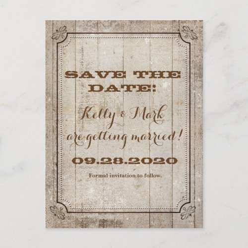 Vintage White Rustic Wood Save Date Wedding Announcement Postcard