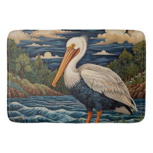 Vintage white sea bird seagull pelican bath mat