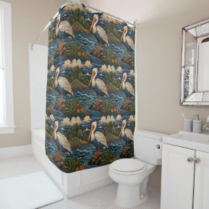 Vintage white sea bird seagull pelican shower curtain