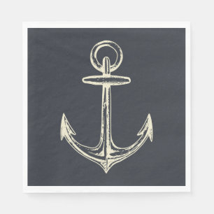 Vintage White Ship Anchor Nautical Navy Blue Party Paper Napkins