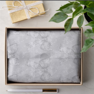 Vintage White Silver Gray Floral Toile Bows  Tissue Paper