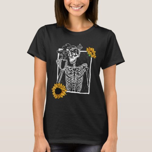 Vintage white Skeleton Sunflower Smiling Skull wit T_Shirt