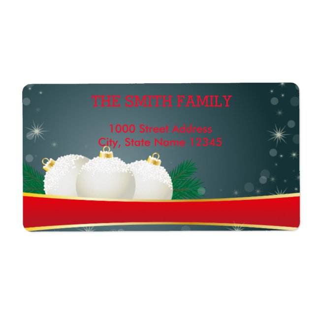 Vintage White Snow Glitter Christmas Ball Holiday Label (Front)