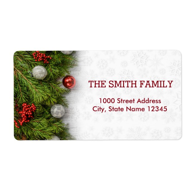 Vintage White Snow Glitter Christmas Ball Holiday Label (Front)