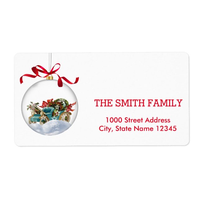 Vintage White Snow Glitter Christmas Holiday Label (Front)