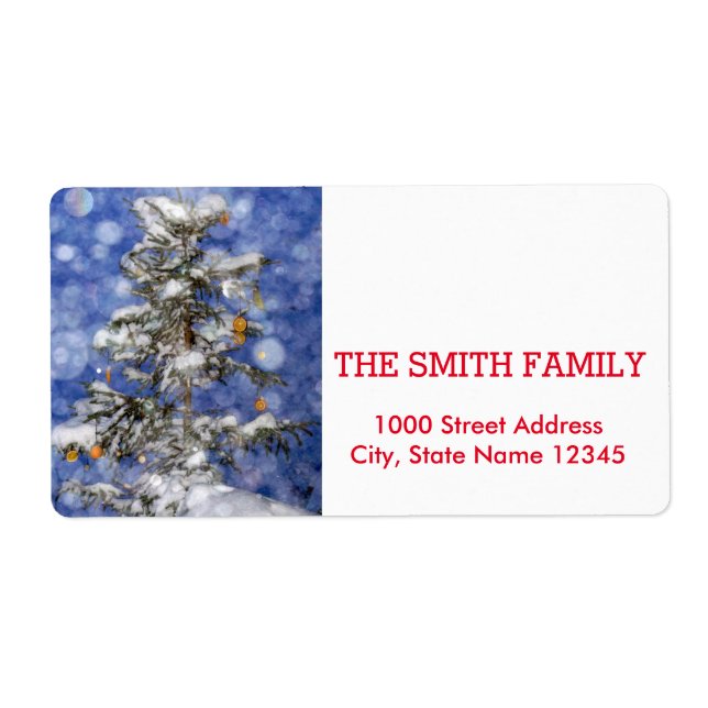 Vintage White Snow Glitter Christmas Holiday Label (Front)