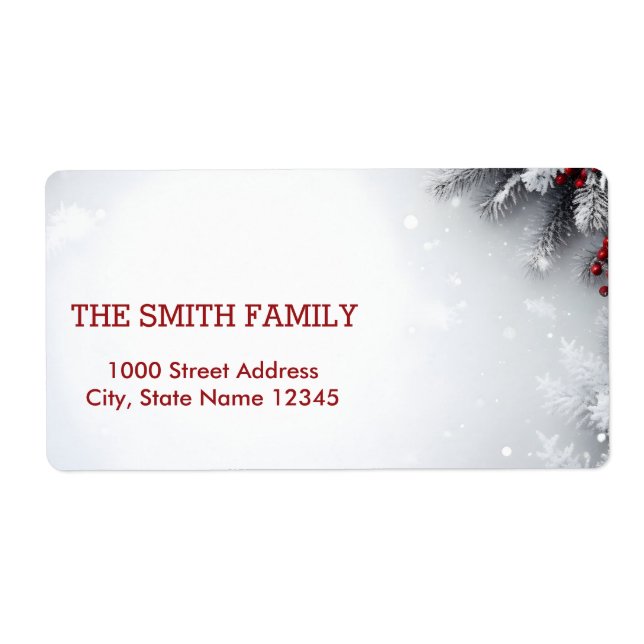 Vintage White Snow Glitter Christmas Tree Holiday Label (Front)