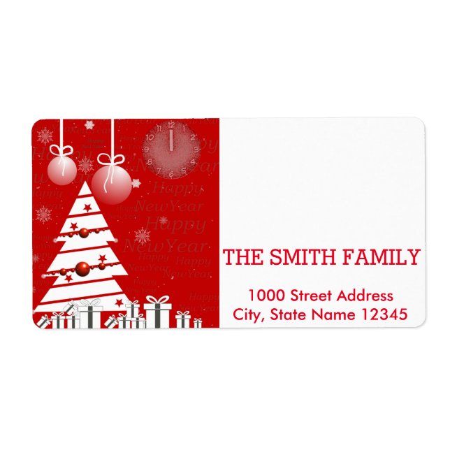 Vintage White Snow Glitter Christmas Tree Holiday Label (Front)