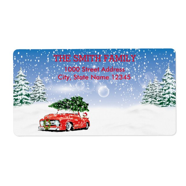 Vintage White Snow Glitter Christmas Tree Holiday Label (Front)