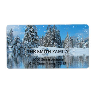 Vintage White Snow Glitter Christmas Tree Holiday Label