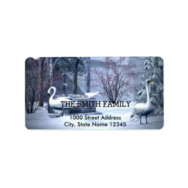 Vintage White Snow Glitter Christmas Tree Holiday Label (Front)