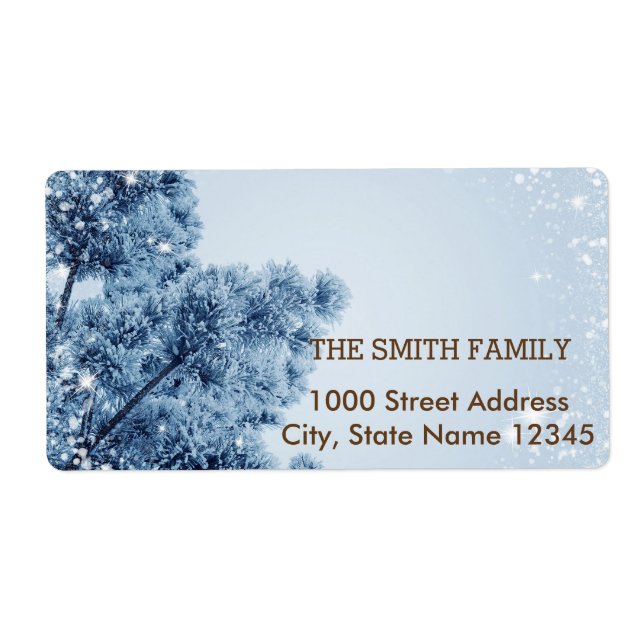 Vintage White Snow Glitter Christmas Tree Holiday Label (Front)