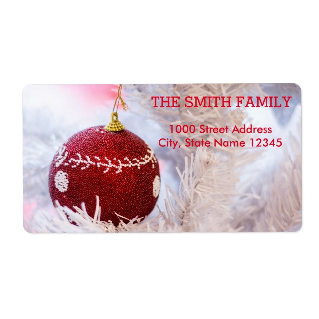 Vintage White Snow Glitter Christmas Tree Holiday  Label (Front)