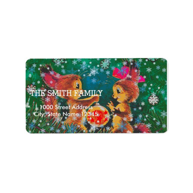 Vintage White Snow Glitter Christmas Tree Holiday Label (Front)