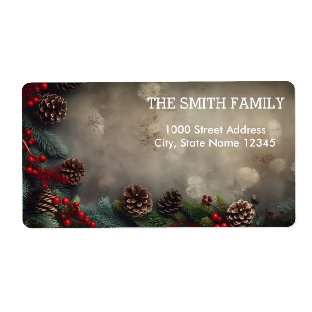 Vintage White Snow Glitter Christmas Tree Holiday Label (Front)