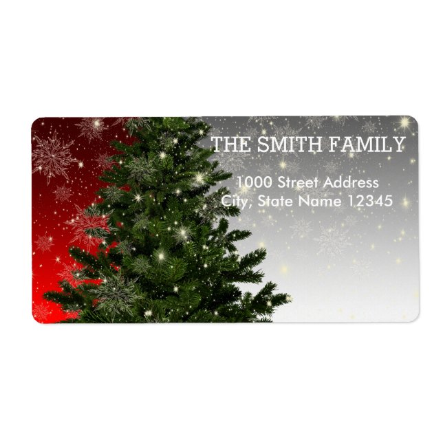 Vintage White Snow Glitter Christmas Tree Holiday Label (Front)