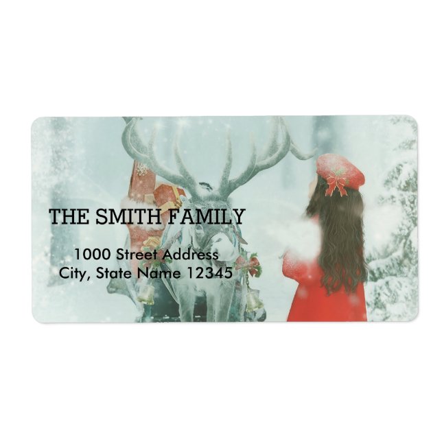 Vintage White Snow Glitter Christmas Tree Holiday Label (Front)