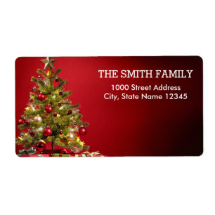 Vintage White Snow Glitter Christmas Tree Holiday Label