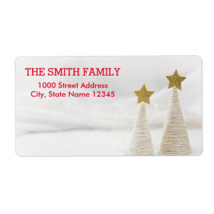 Vintage White Snow Glitter Christmas Tree Holiday Label